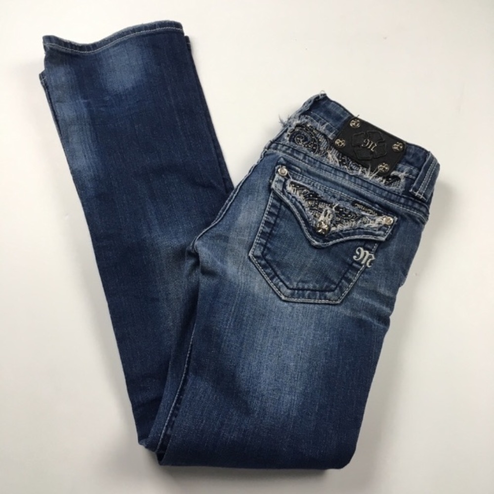 Miss Me Boot Lace Bling‎ Flap Pockets Jeans Women’s Sz 27